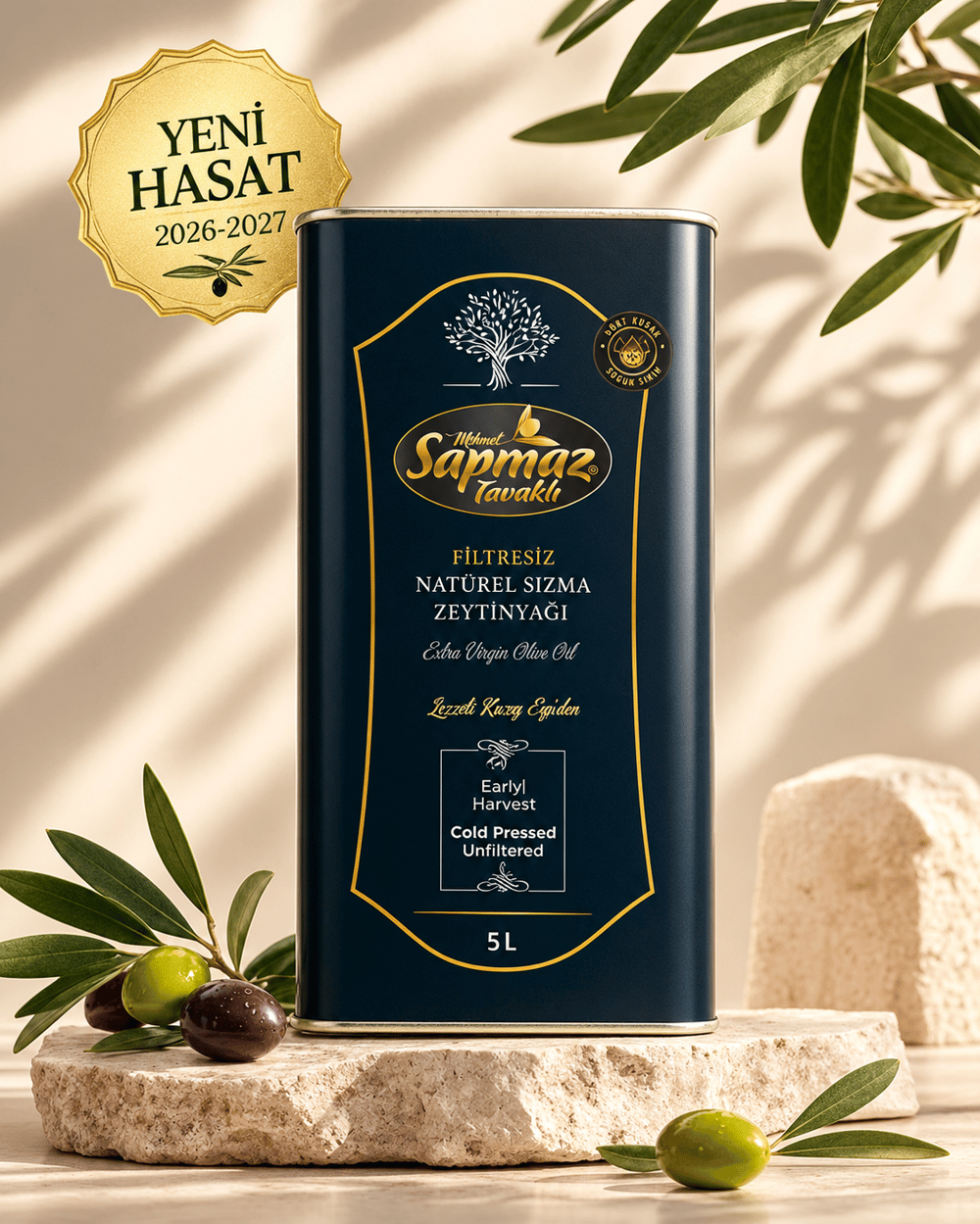 SAPMAZ TAVAKLIFİLTRESİZ NATUREL SIZMA ZEYTİNYAĞI 5 LİTRE | YENİ SEZON 2026-2027