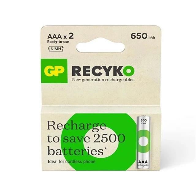 GP Recyko 650 Mah R03 AAA Şarjlı 2li İnce Kalem Pil