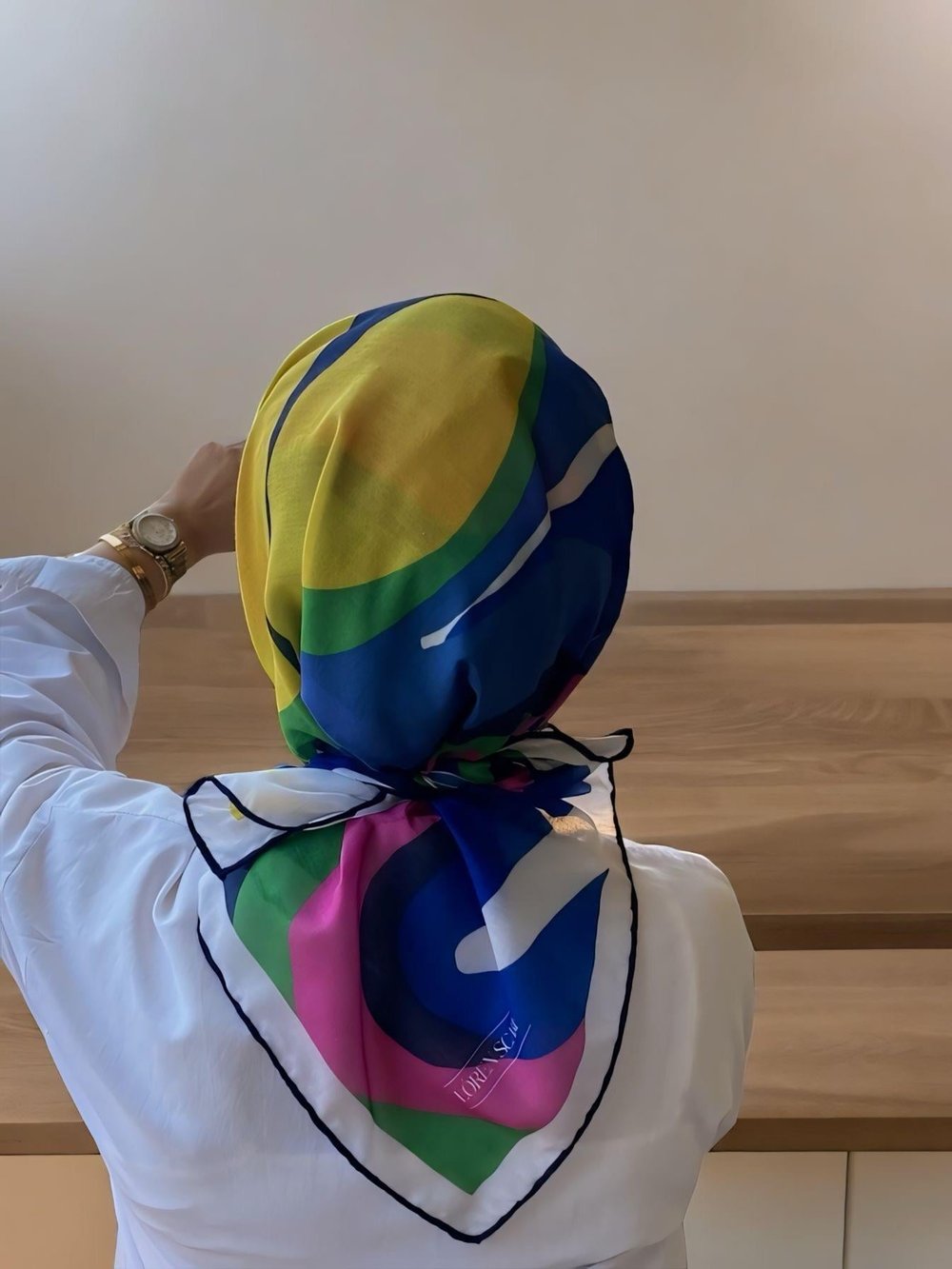 Digital Baskılı Pamuklu Eşarp Twist Desen Lacivert-Sarı