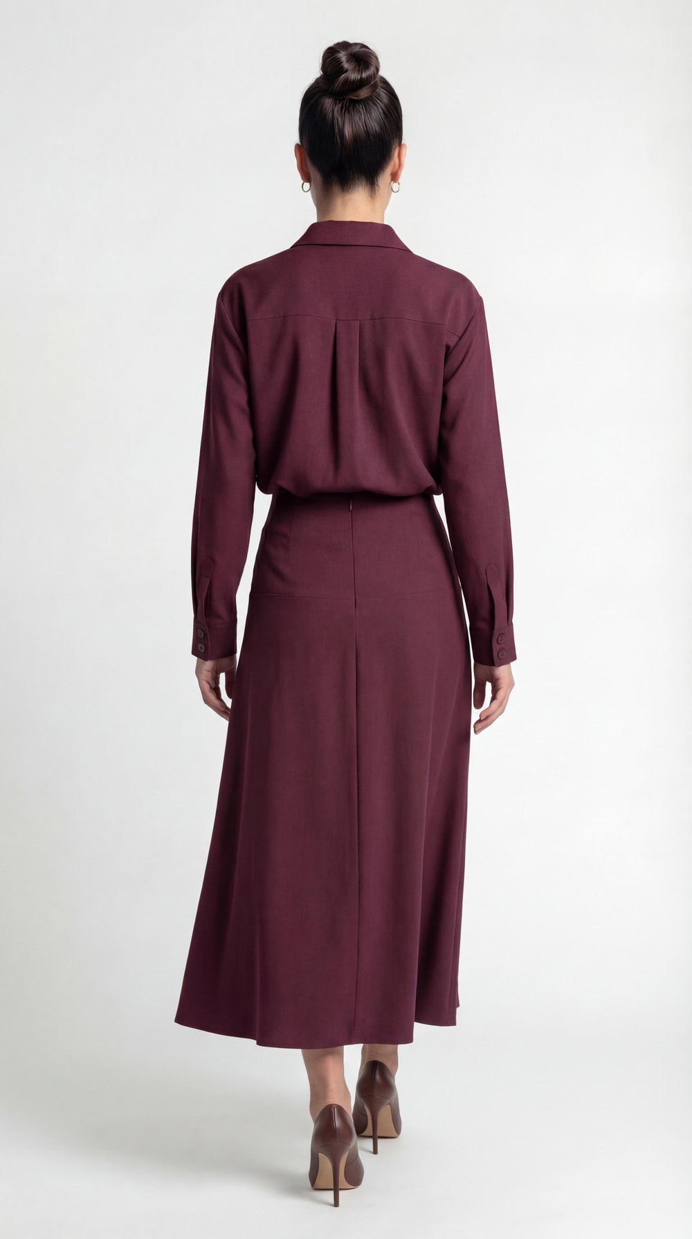 Bordo-ML38007 Düğme Detaylı Kloş Etek