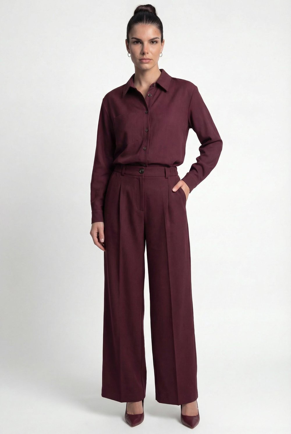 Bordo-ML48009 Bol Kesim Pantolon