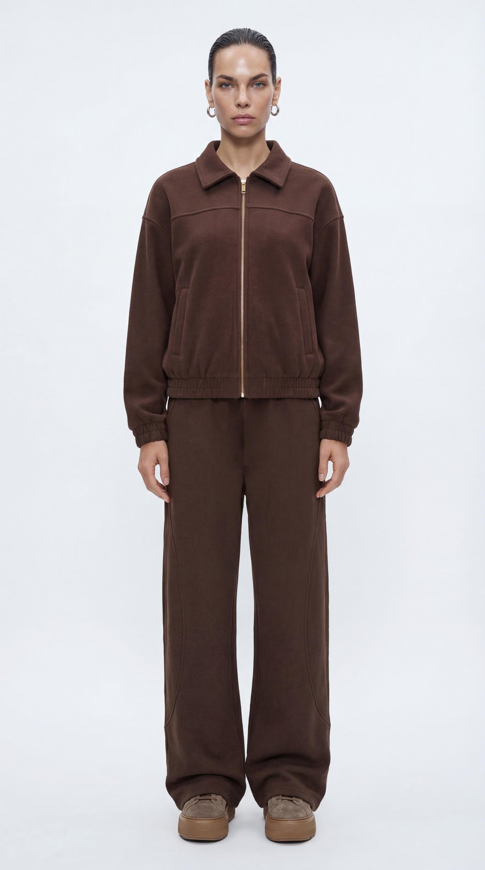 Kahve-ML58027 Fermuarlı Süet Örme Bomber