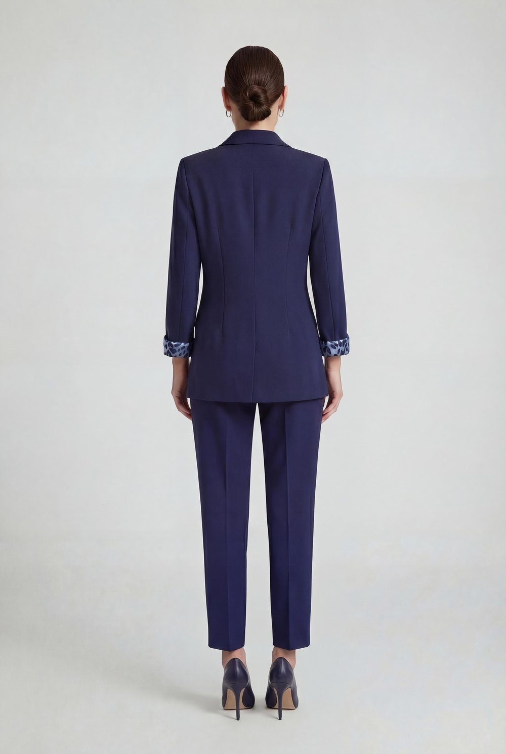 Lacivert-ML58029 Leopar Astarlı Kruvaze Blazer