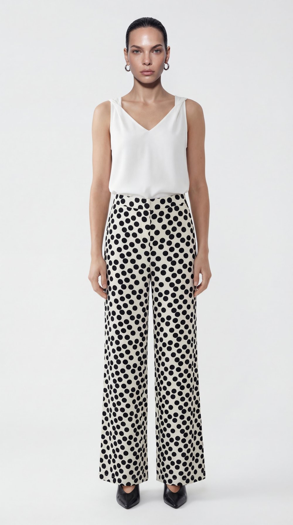 Siyah-ML48001 Beli Lastikli Bol Kesim Puantiye Pantolon