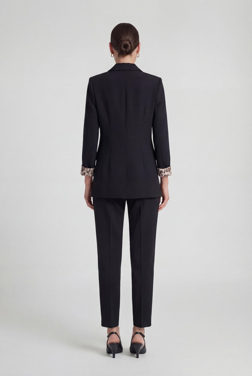 Siyah-ML58029 Leopar Astarlı Kruvaze Blazer