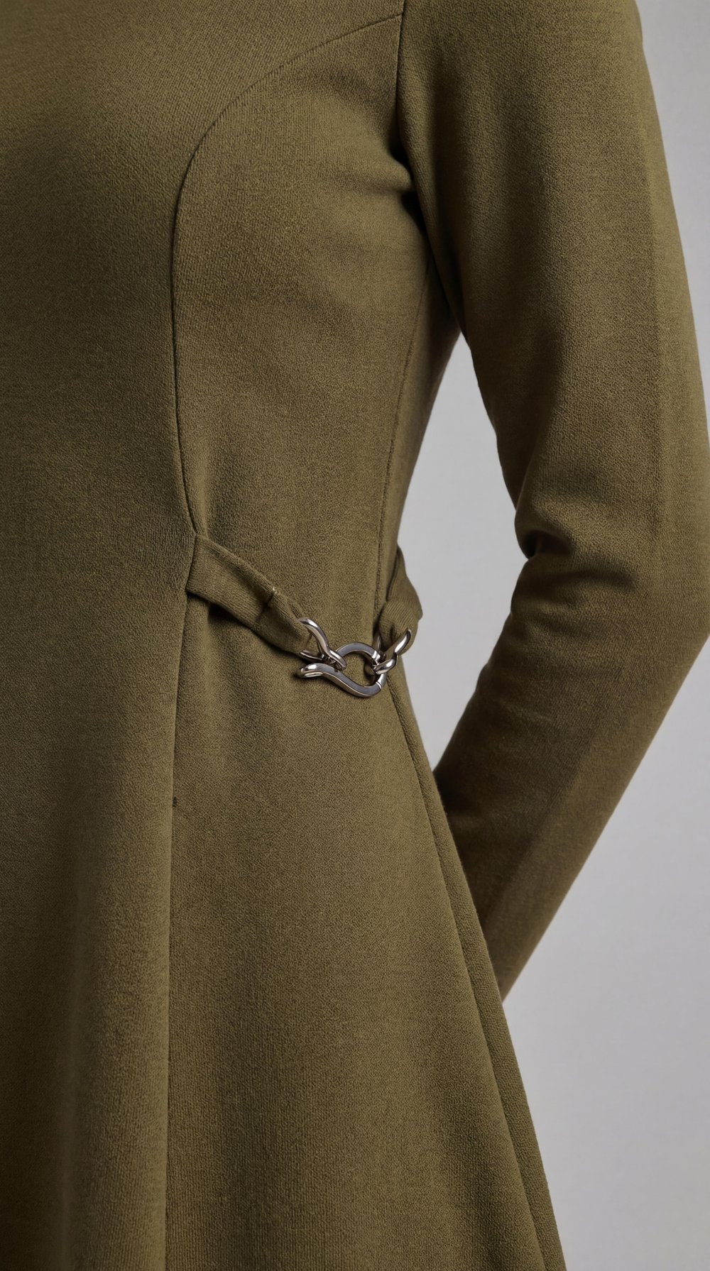 Yeşil-ML18015 Beli Toka Detaylı Örme Elbise