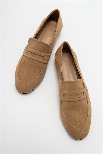 Kadın ORFE Bej Süet Loafer Ayakkabı