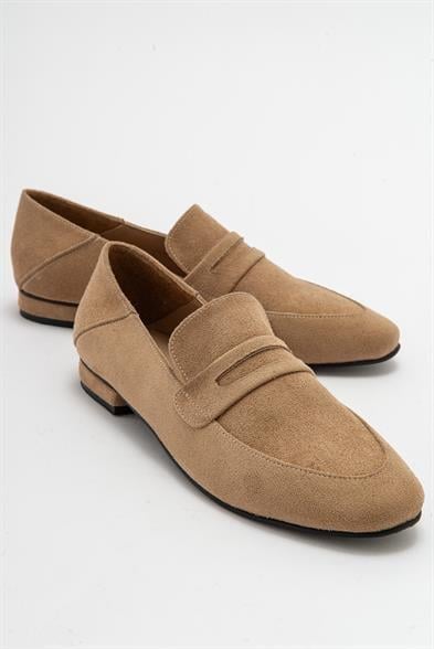 Kadın ORFE Bej Süet Loafer Ayakkabı