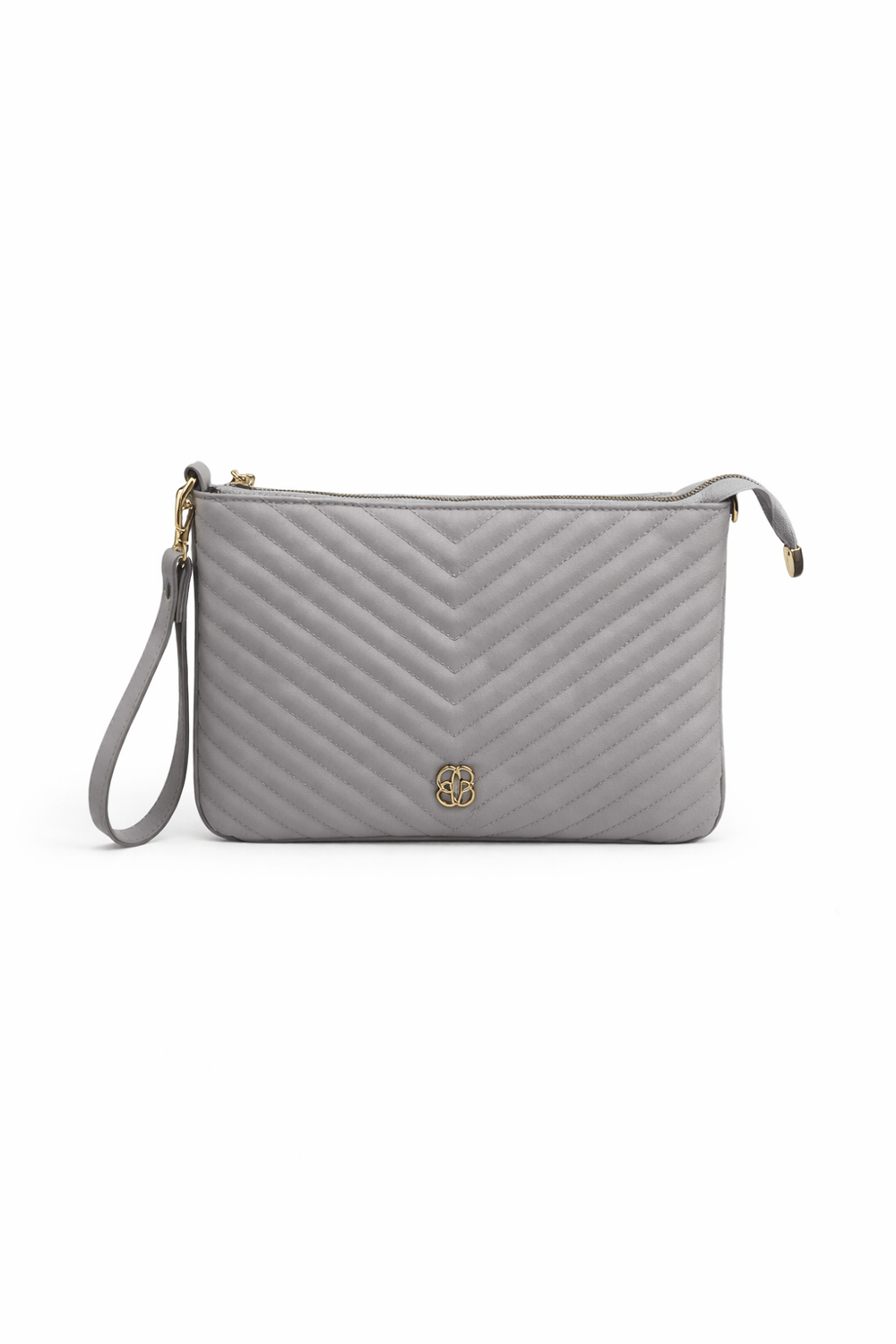 Kadın Gri Kapitone Portföy Clutch Çanta Bilek Askılı Şık El Çantası