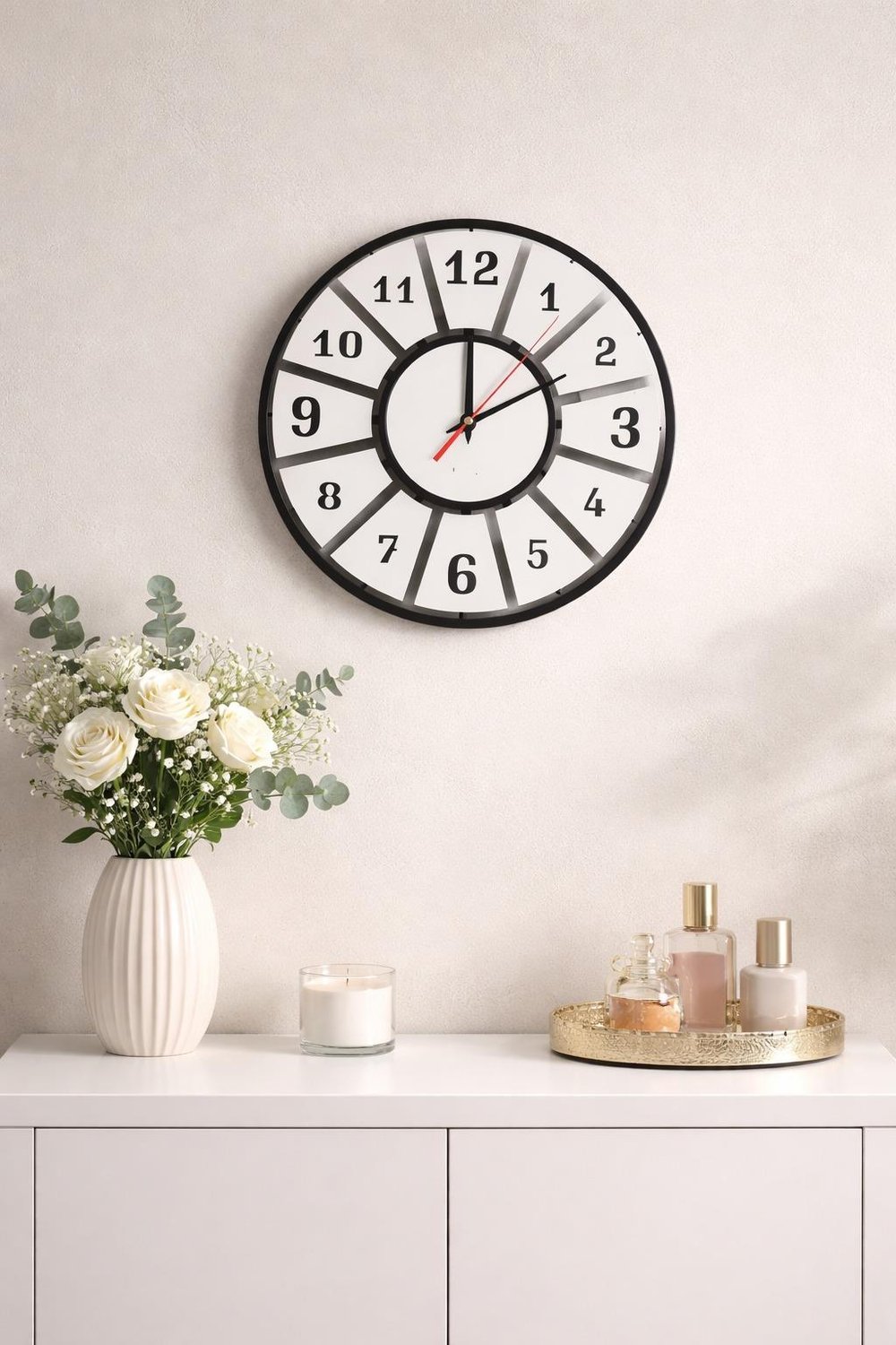 Minimal Style Siyah-Gümüş Dekoratif Duvar Saati - Sessiz Mekanizma