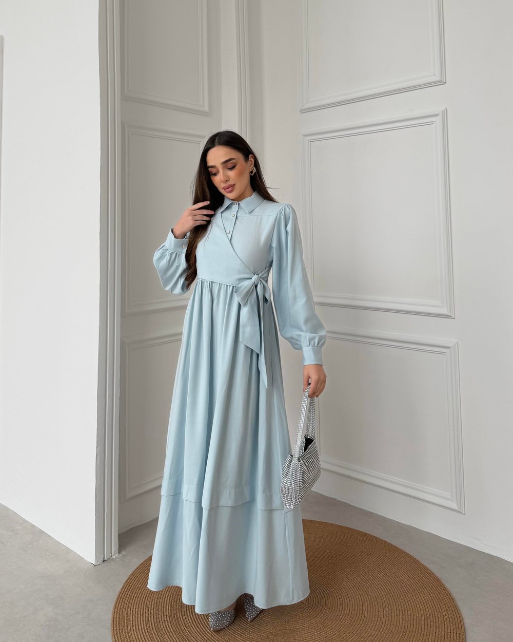 SL4208 - YANDAN BAĞLAMALI ELBİSE - BEBE MAVİ