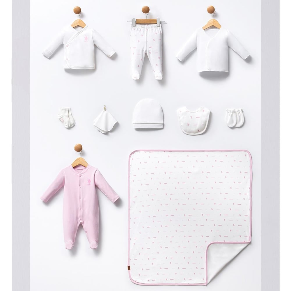 US POLO Kız Bebek Beyaz Hastane Çıkışı 10'lu Set