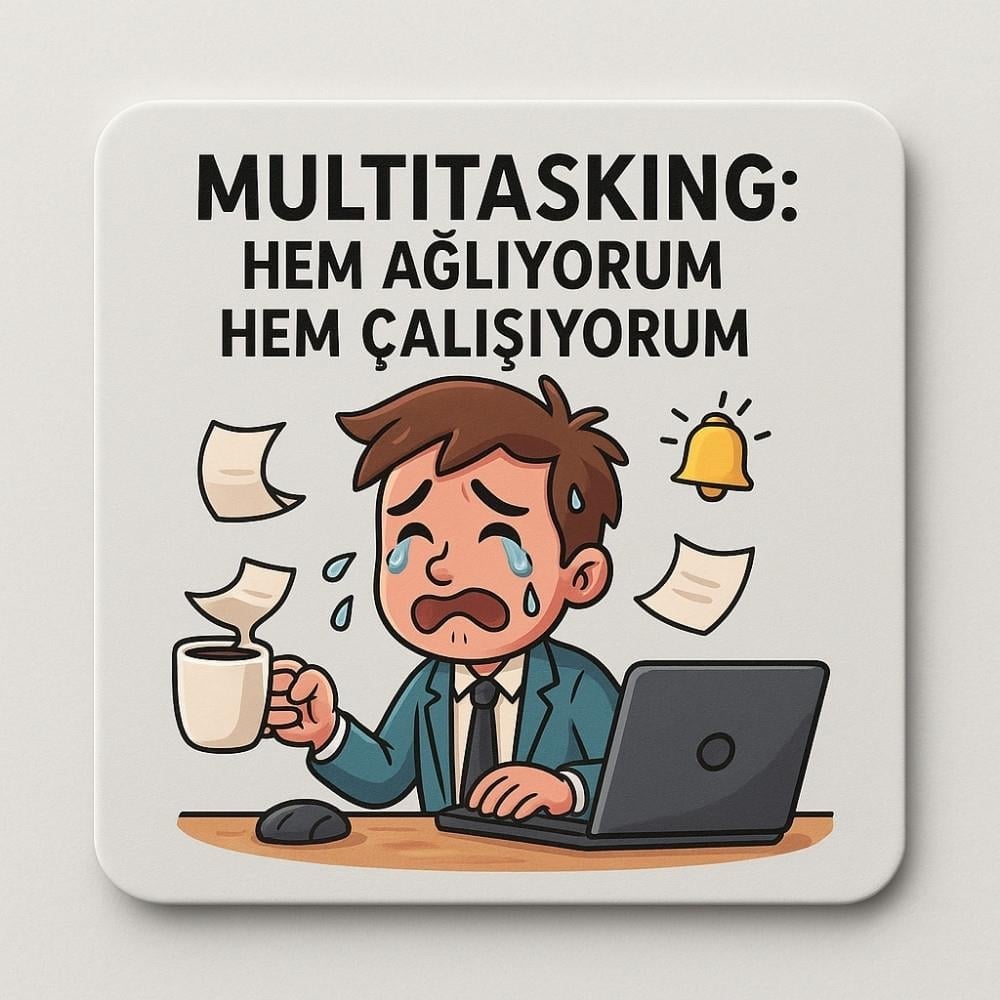Multitasking Ağlıyorum Çalışıyorum Bardak Altlığı - Kare PVC