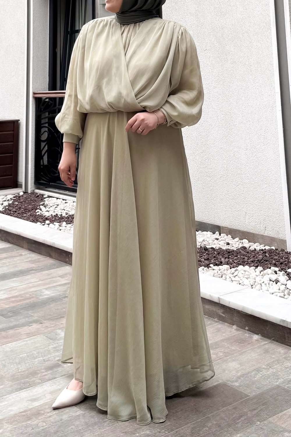 Helen Şifon Etek Takım Yeşil