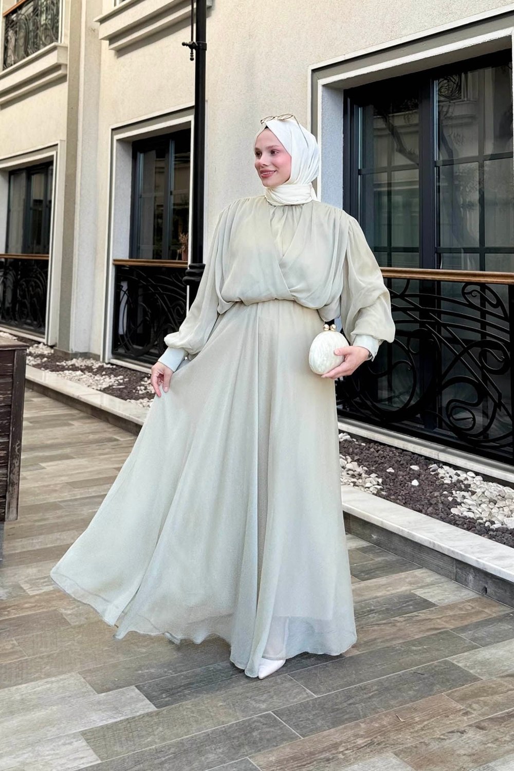 Helen Şifon Etek Takım Yeşil