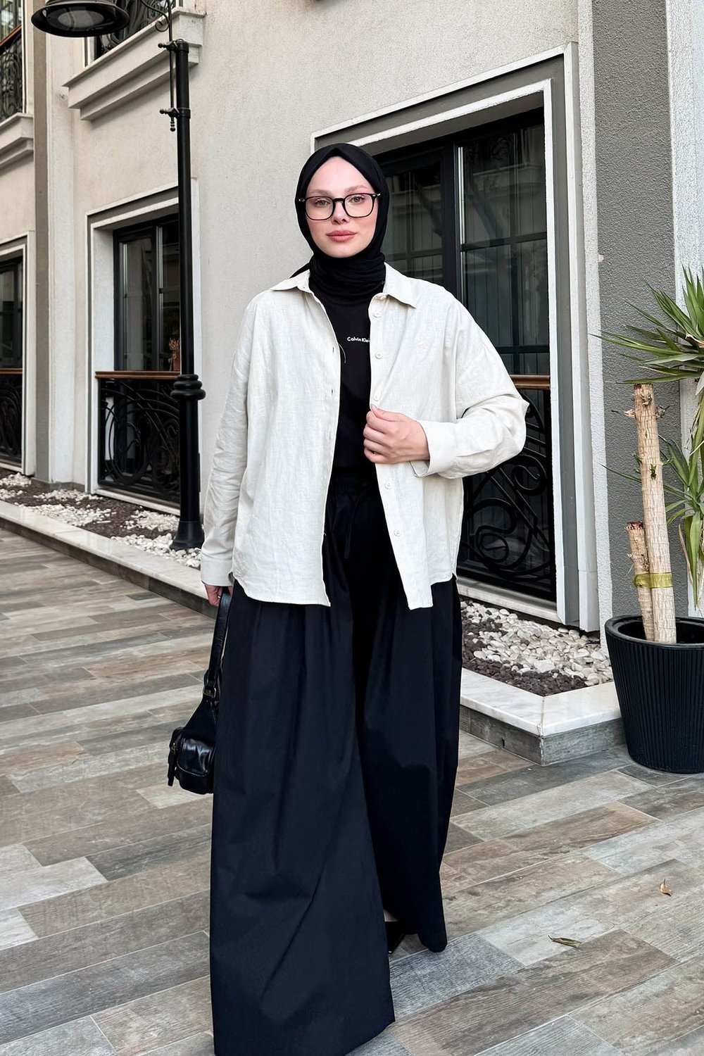 Poplin Lastikli Etek Pantolon Siyah