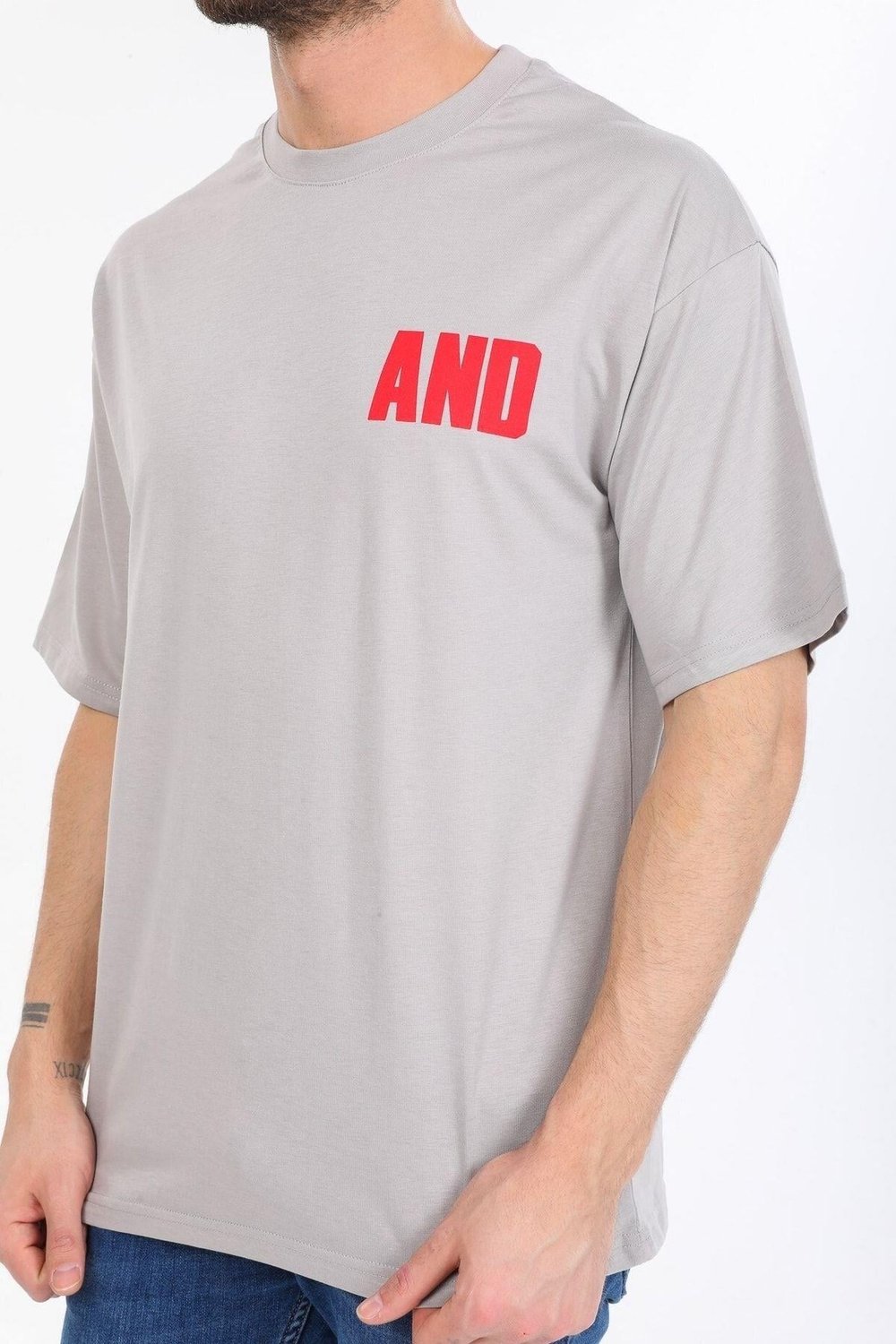 Oversize And Yazılı Gri T-shirt