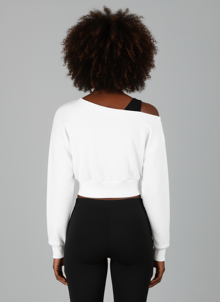 Askılı Modern Basic Omuzu Açık Beyaz Sweatshirt | Reglan Kol Kesim