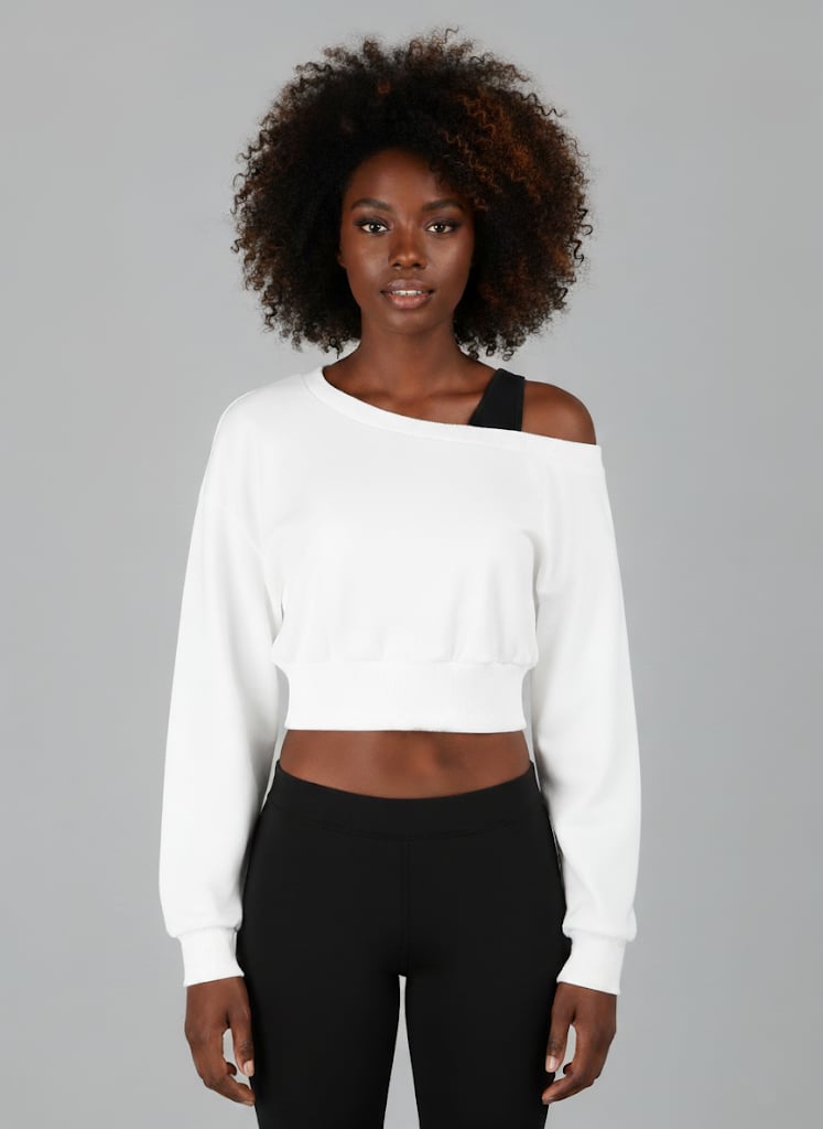 Askılı Modern Basic Omuzu Açık Beyaz Sweatshirt | Reglan Kol Kesim