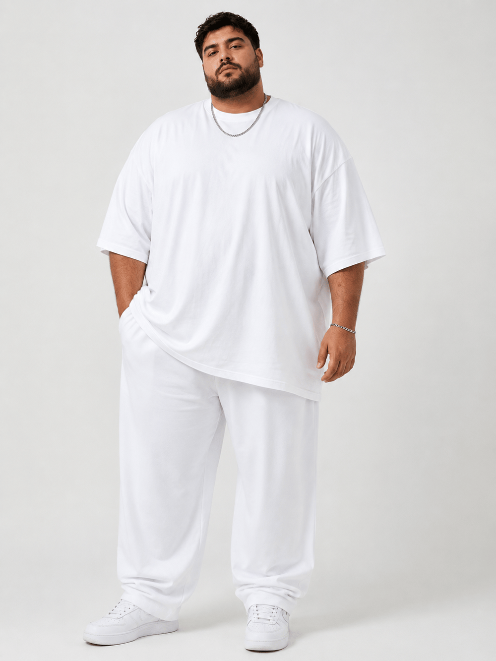 Battal Beden Oversize Beyaz Basic T-Shirt – Rahat Kalıp %100 Pamuk Erkek Tişört