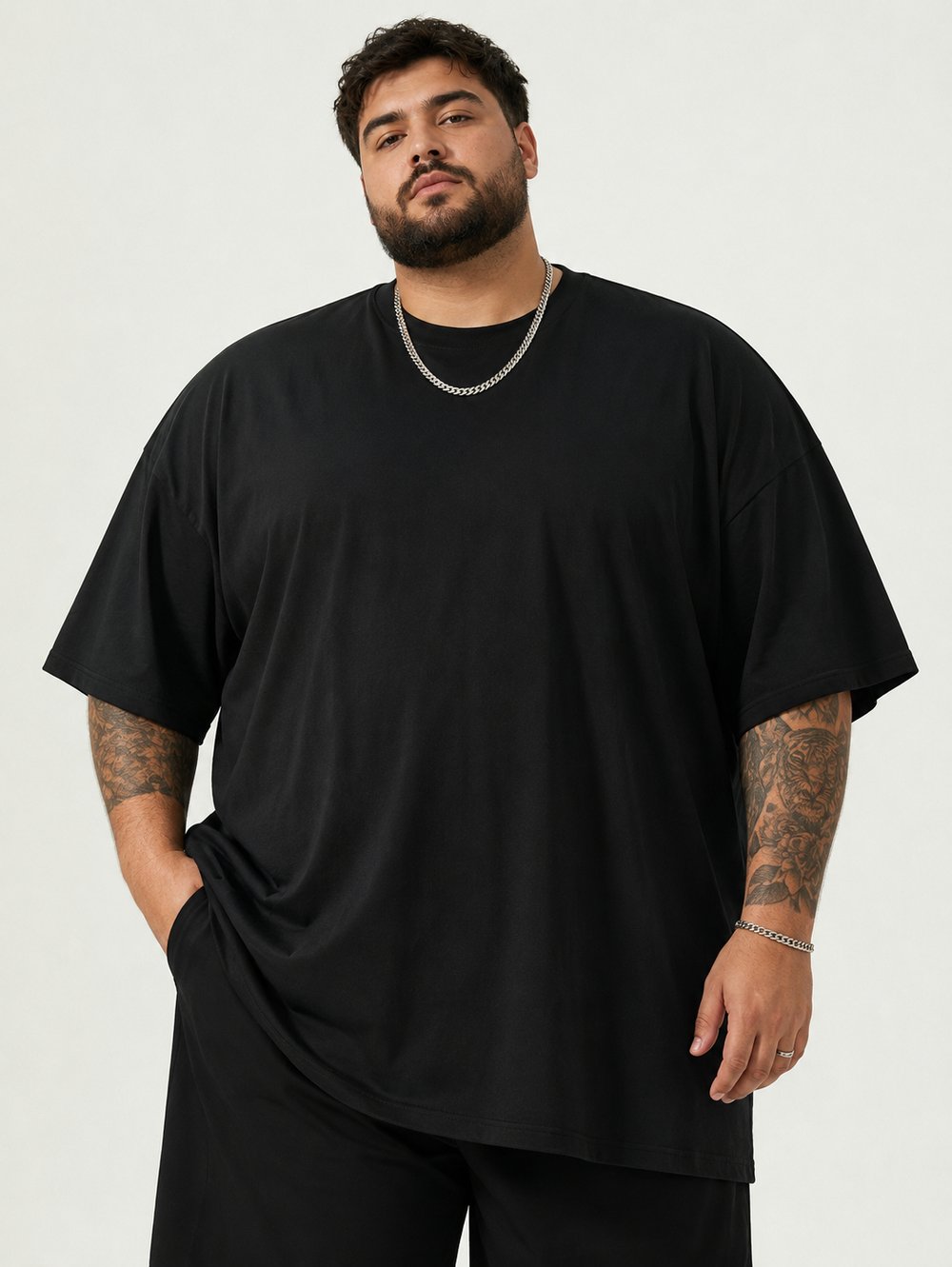 Battal Beden Oversize Siyah Basic T-Shirt – Rahat Kalıp %100 Pamuk Erkek Tişört