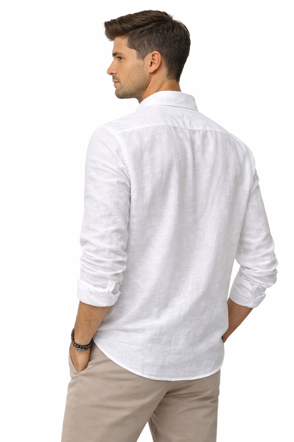 Beyaz Erkek Yarım Oversize Keten Gömlek – Rahat Kesim, Yazlık Nefes Alan Kumaş