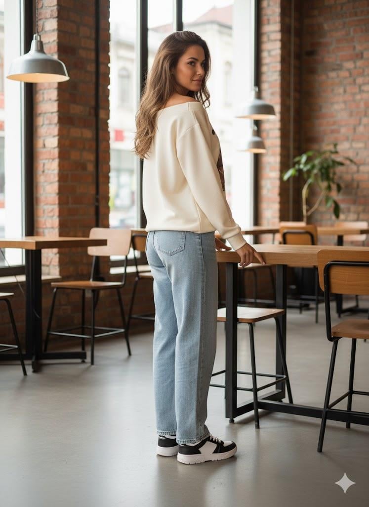 Ekru Kadın Oversize Dudak Baskılı Sweatshirt -Kayık Yaka  3 İplik Kumaş, Off Shoulder, Rahat Günlük Sweat