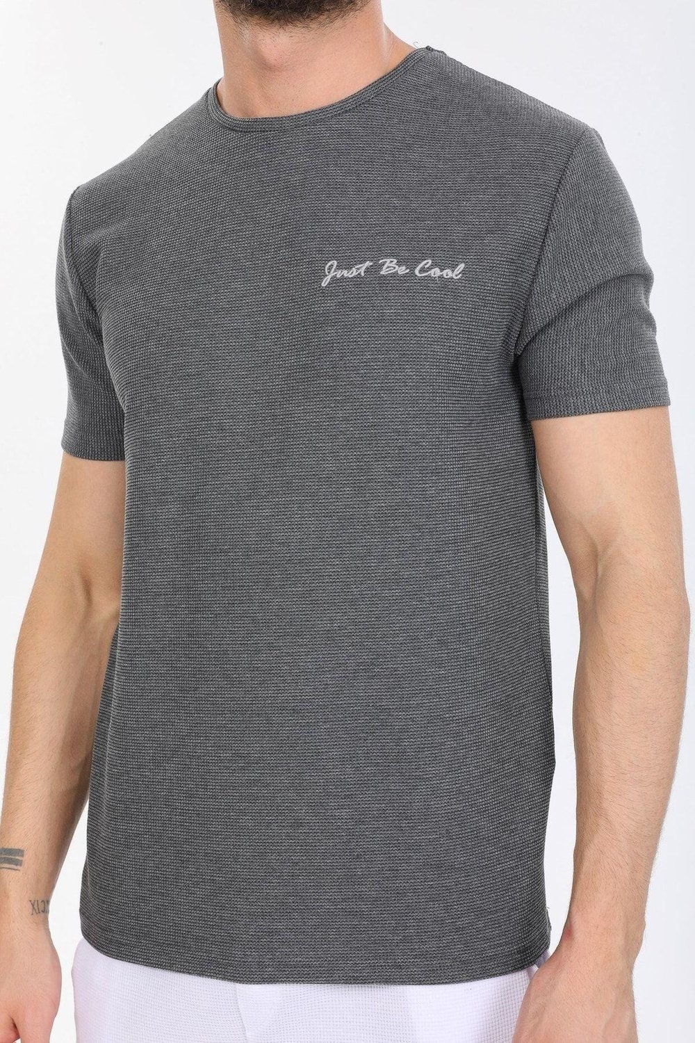 Just Be Cool Yazılı Gri T-shirt