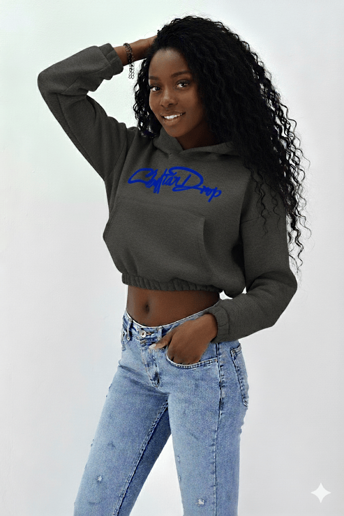 Kadın Neon Christian Drop Yazılı Kapüşonlu Crop Kesim Antrasit Sweatshirt Nakış İşlemeli