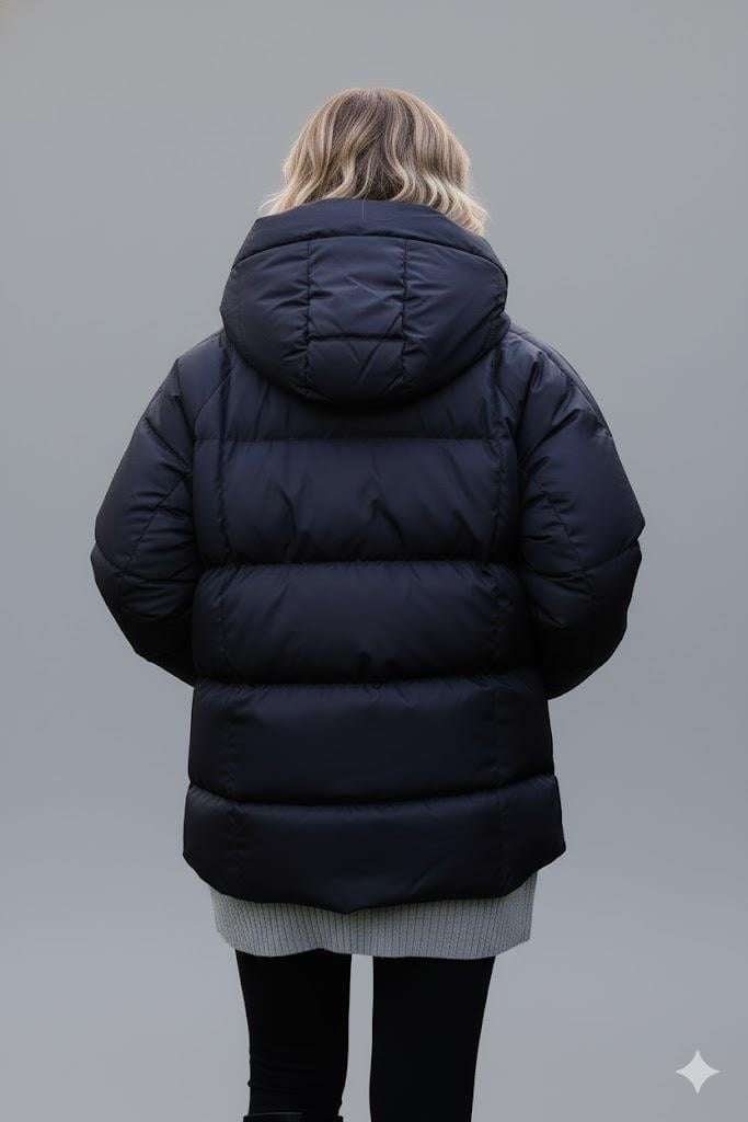 Kadın Siyah Kapüşonlu Şişme Mont – Oversize Kışlık Kalın Mont –  Soğuk Geçirmez Şişme Mont