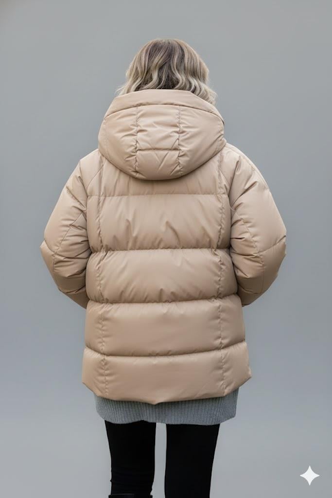 Kadın Vizon Kapüşonlu Şişme Mont – Oversize Kışlık Kalın Mont –  Soğuk Geçirmez Şişme Mont