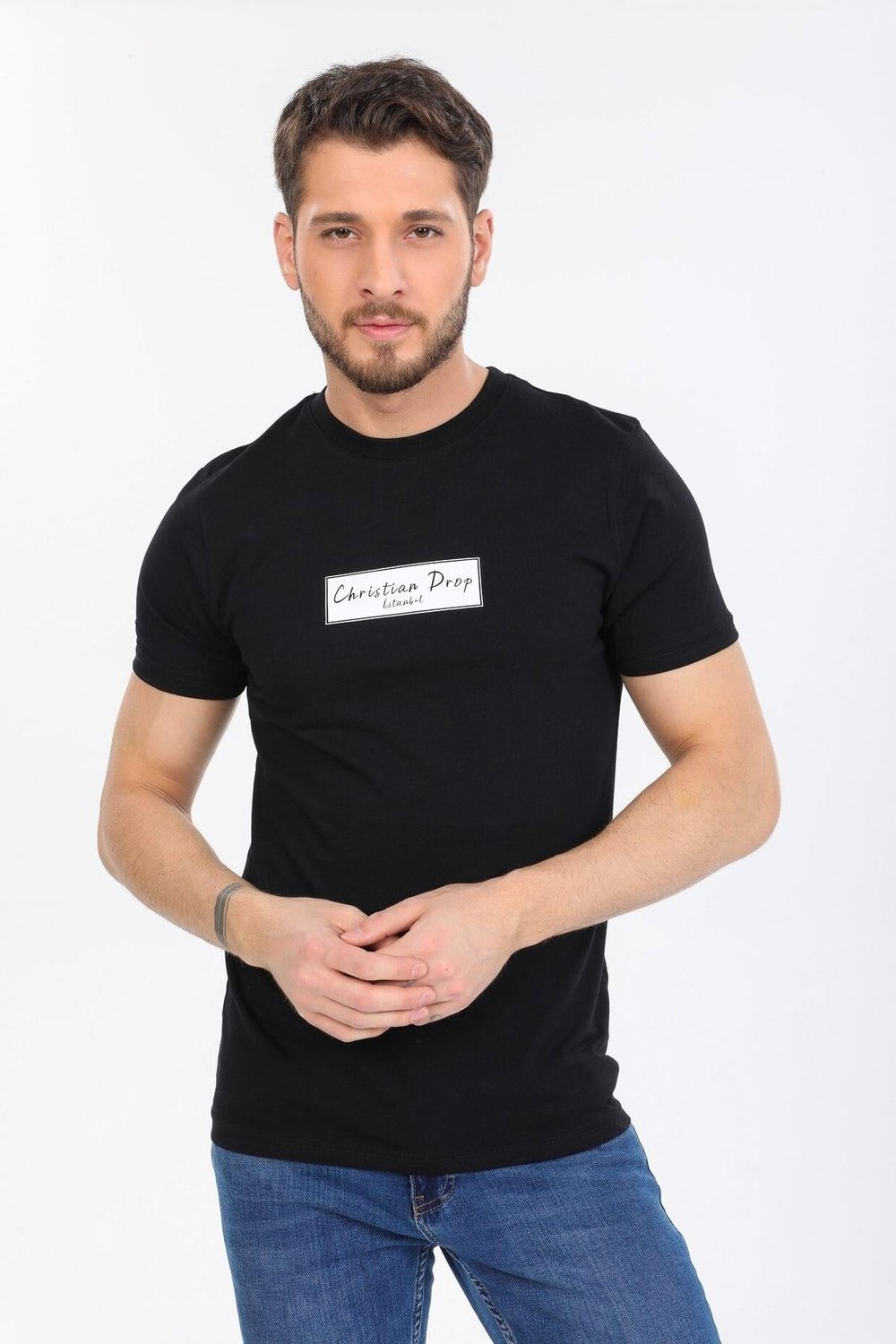 Minimal Ayı Desenli Siyah T-shirt