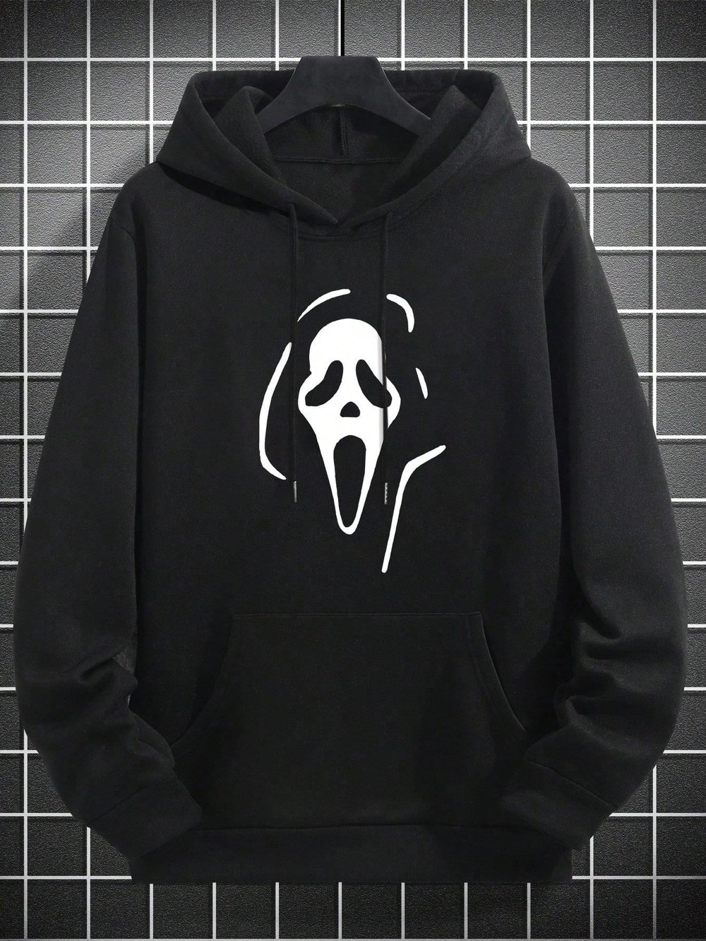 Oversize Geniş Kesim Uzun Kollu Kapüşonlu Sweatshirt – Siyah Hoodie Ghost Mask Baskılı