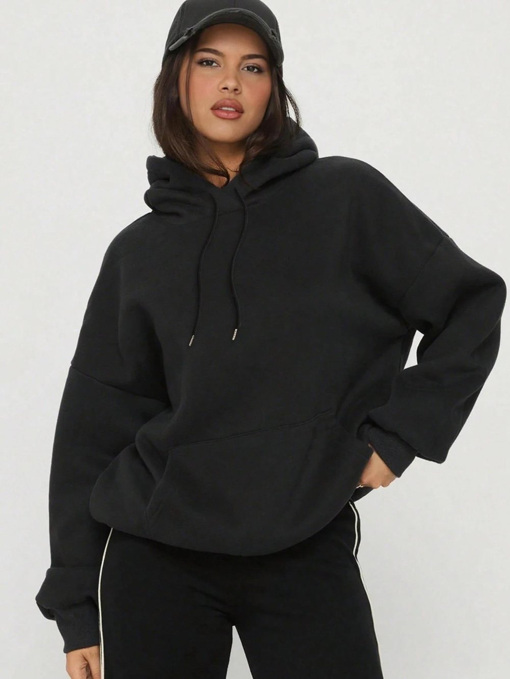 Premium Kalite | Şardonlu İçi Yumuşak %100 Pamuk Kapüşonlu | Taş Dizimli Unisex Siyah Oversize Hoodie Sweatshirt