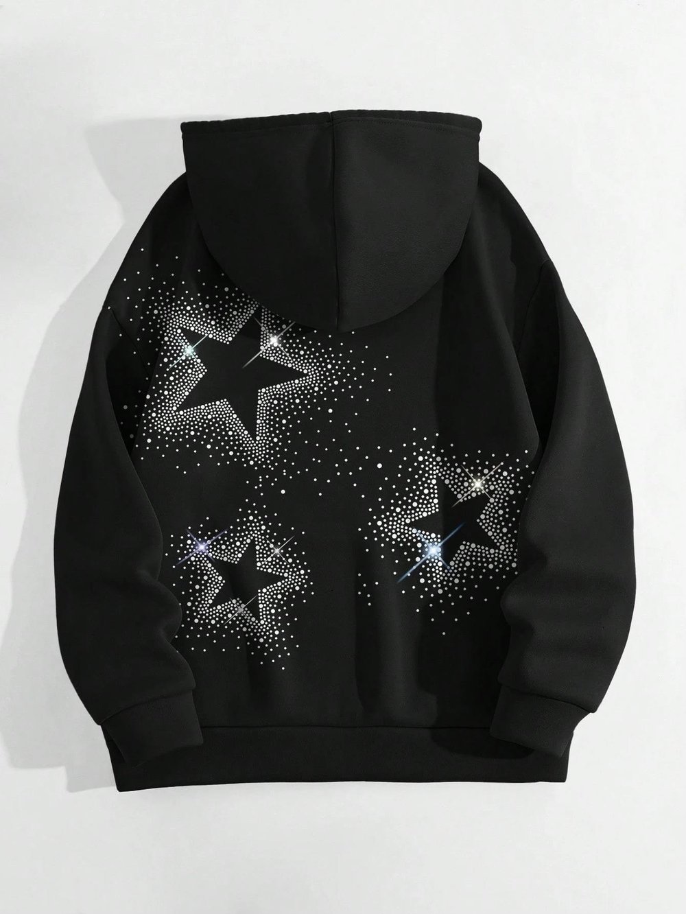 Premium Kalite | Şardonlu İçi Yumuşak %100 Pamuk Kapüşonlu | Taş Dizimli Unisex Siyah Oversize Hoodie Sweatshirt