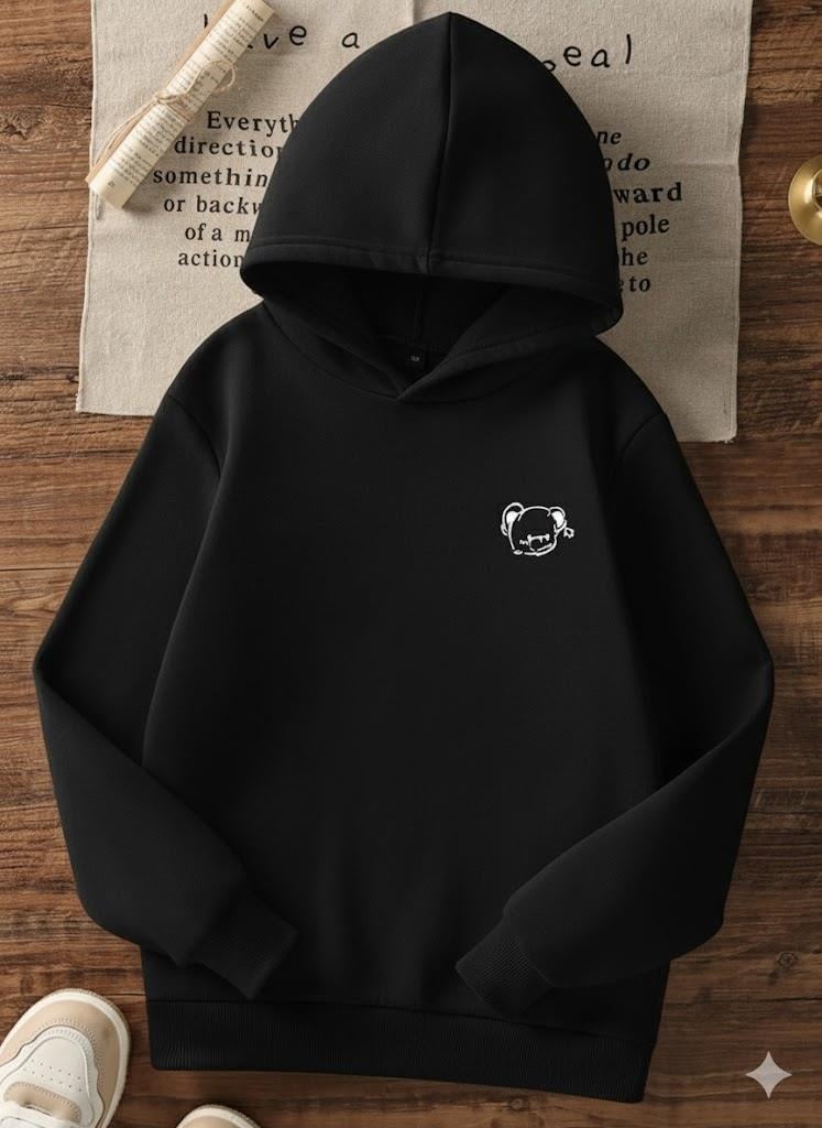 Sevimli Ayıcık Figürlü Rahat Kalıp Çocuk Siyah Sweatshirt
