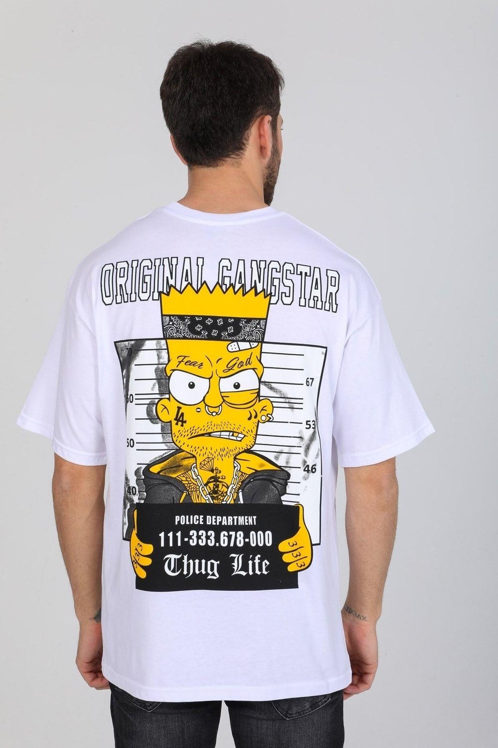 Oversize Thug Life Yazılı Beyaz T-shirt