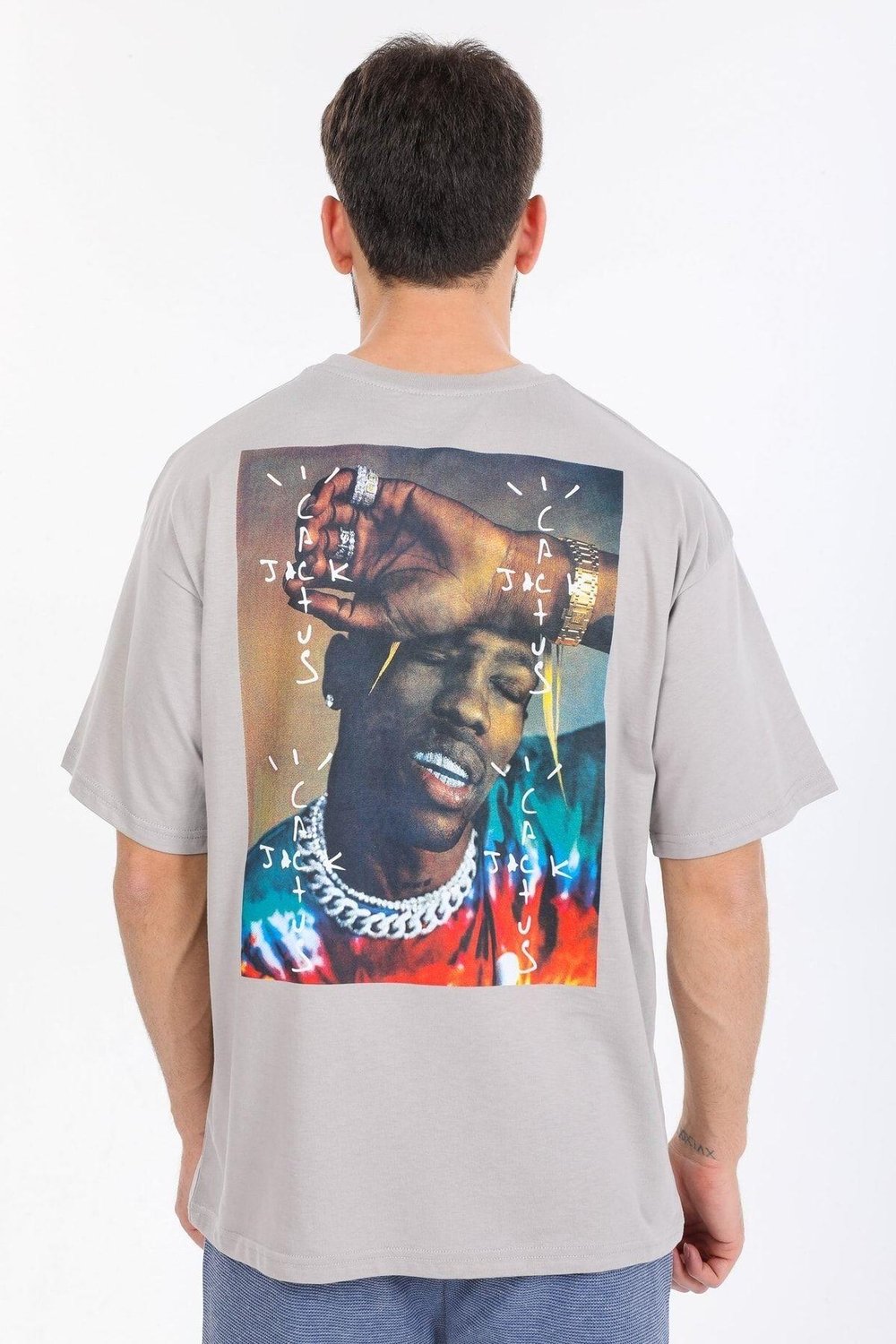 Oversize Time Worn Yazılı Gri T-shirt