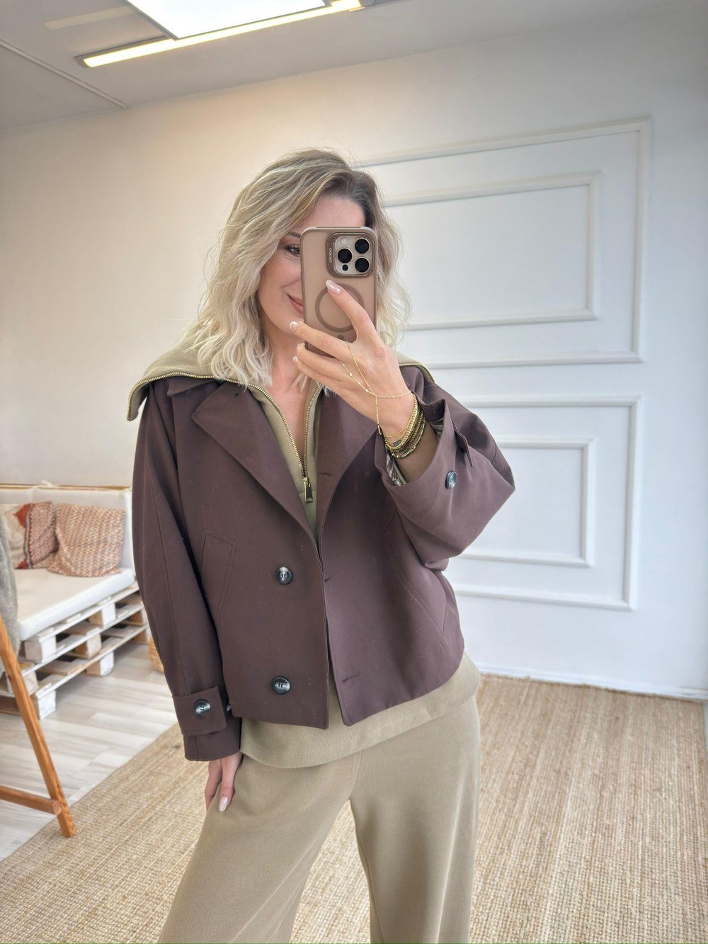 Oversize Trençkot Standart Beden Acı Kahve 
