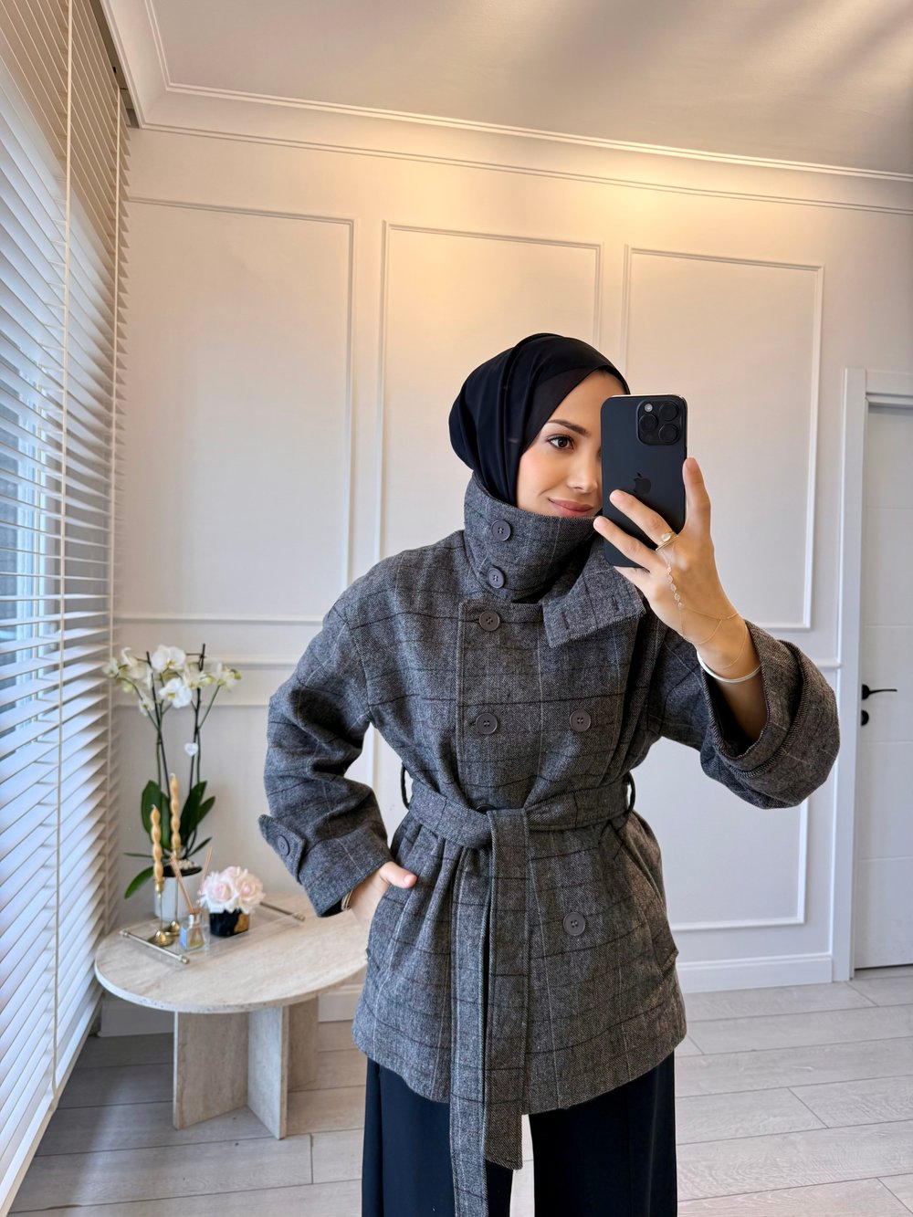 Ekose kaşe kaban - Gri