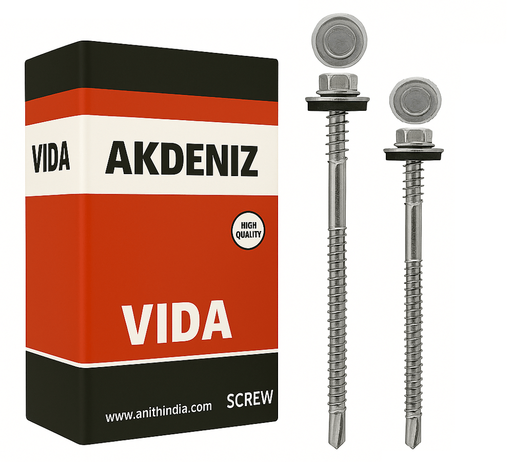 AKDENİZ Panel Vidası 5.5x105 mm 600'lü Paket - Profesyonel EPDM Contalı Sandviç Panel Vidası, Yüksek Delme Mukavemetli Şantiye Tipi Matkap Uçlu Çatı Vidası