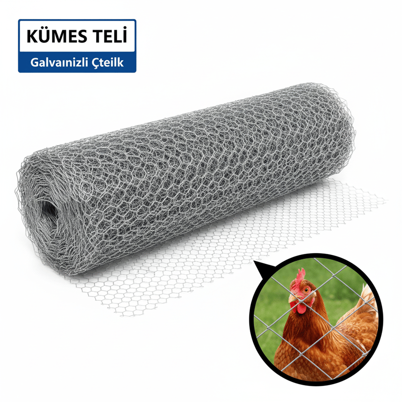 AKTEL Monotop Kümes Teli 1/100 - 20 m² - Profesyonel Kalın Şantiye, Bahçe, İnşaat Çevre Emniyet Çiti ve Altıgen Tel Örgü Rulosu