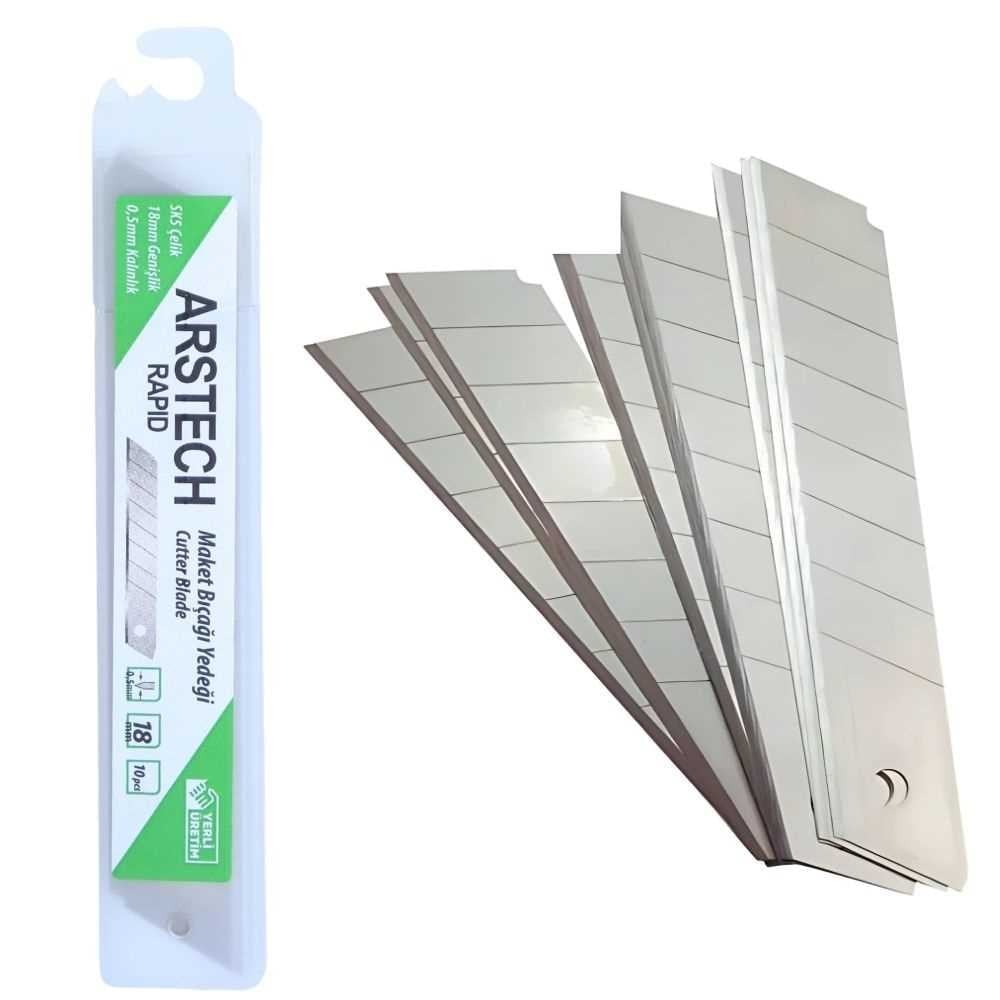 ARSTECH ARS100501 Yedek Maket Bıçağı Ucu 18 MM Rapid Tip (1476) - 0.50 MM Yüksek Hızlı Kırılabilir Falçata Jileti