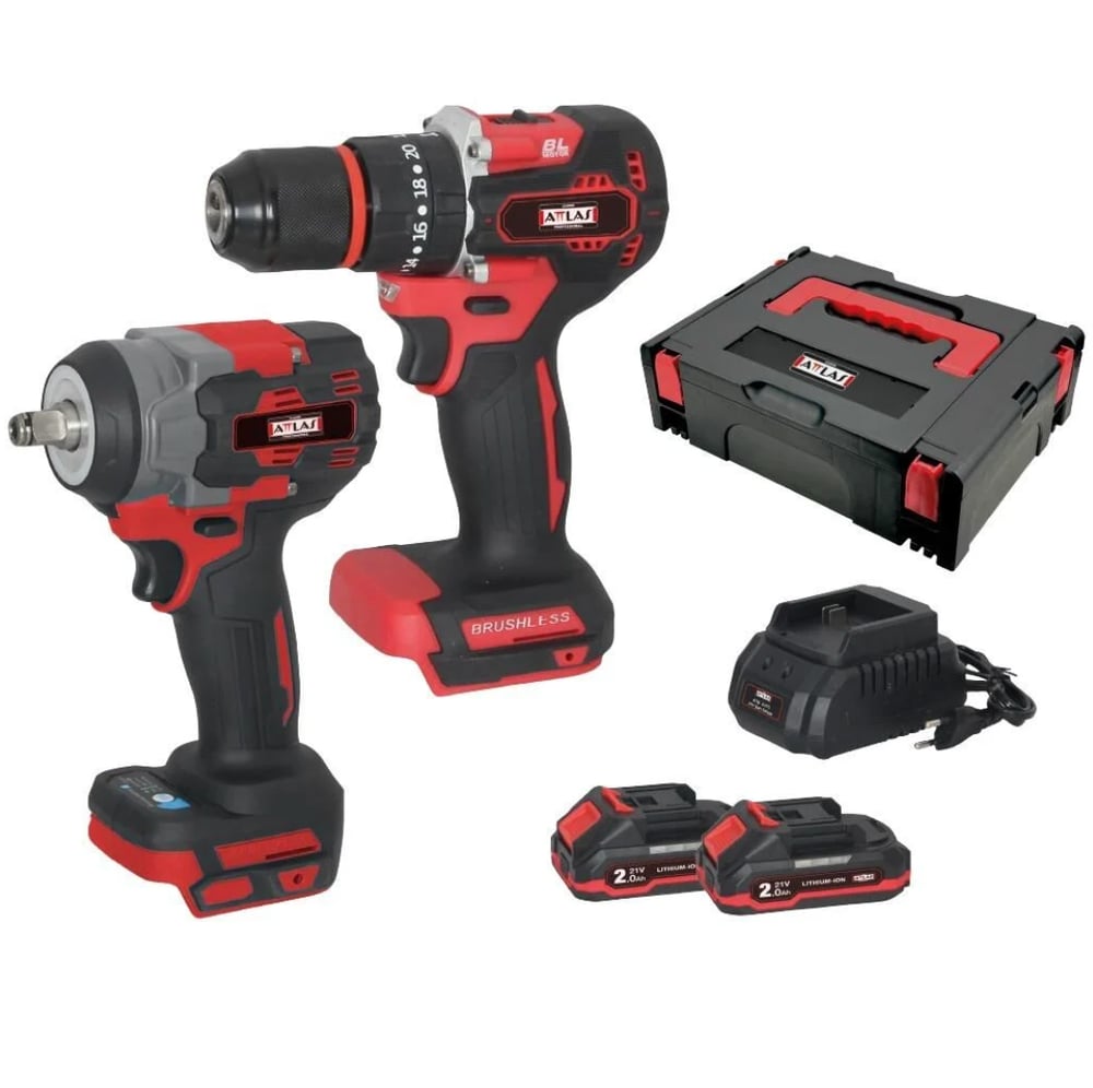 ATTLAS ATB 21 KS2A-202C Kömürsüz 2x2.0Ah Çift Akülü İkili Kombo Set (55Nm Darbeli Matkap + 450Nm Somun Sıkma)