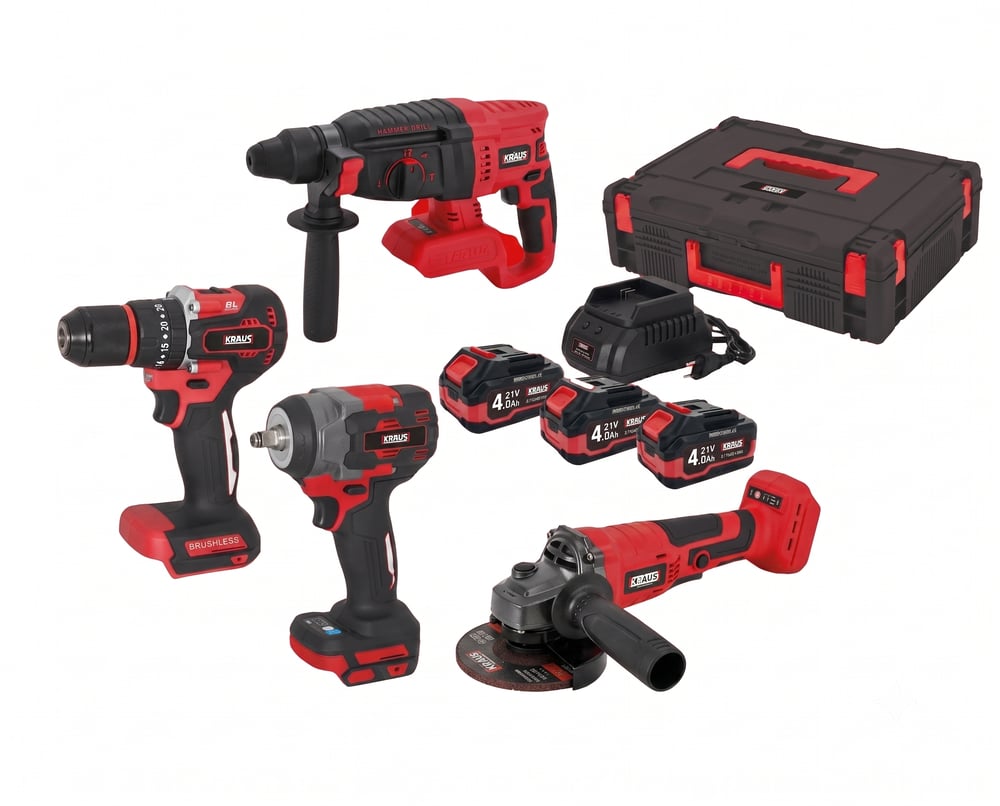 ATTLAS ATB21 KS4A-403C Kömürsüz 3x4.0Ah Çift Akülü 4'lü Kombo Set (Matkap + Kırıcı Delici + Somun Sıkma + Taşlama)