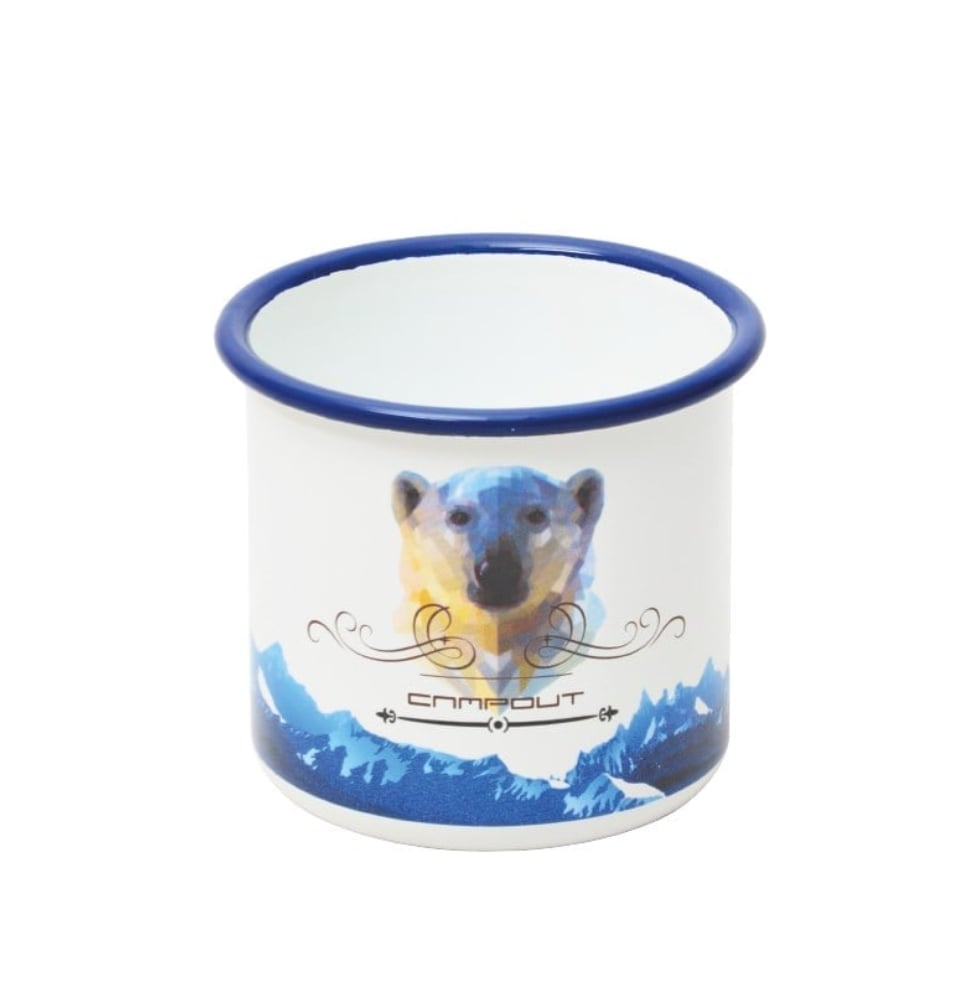 CAMPOUT Emaye Kupa Beyaz Bear - Nostaljik Ayı Figürlü Beyaz Kamp Kupası ve Outdoor Emaye Mug