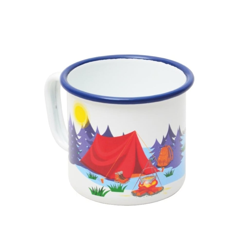 CAMPOUT Emaye Kupa Beyaz Çadır - Nostaljik Çadır Figürlü Beyaz Kamp Kupası ve Outdoor Emaye Mug