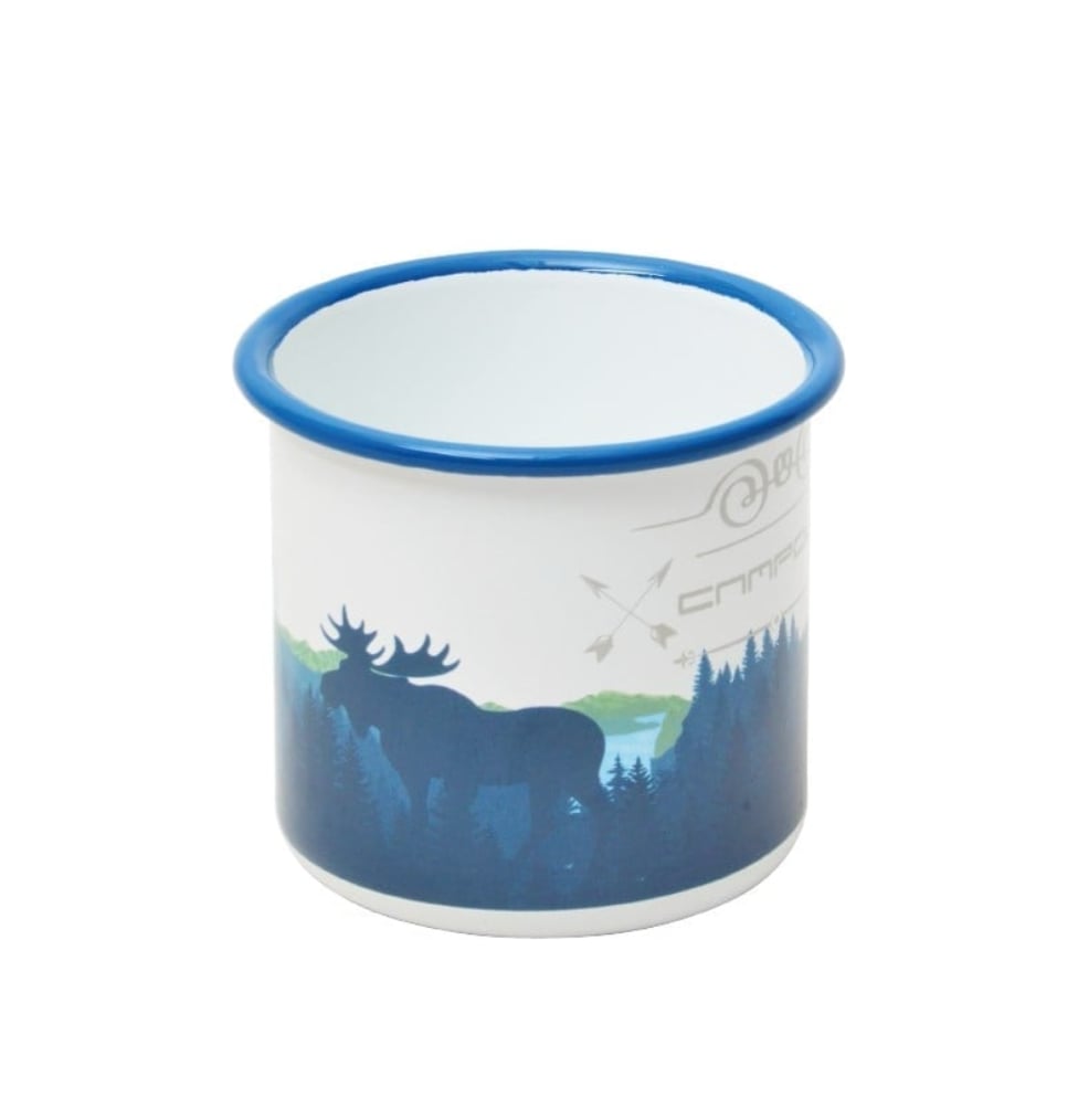CAMPOUT Emaye Kupa Beyaz Doğa - Nostaljik Doğa Figürlü Beyaz Kamp Kupası ve Outdoor Emaye Mug