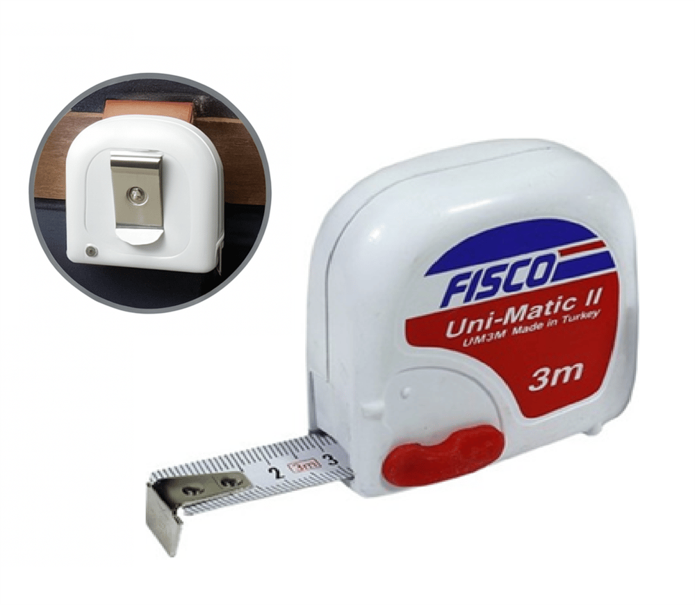 FISCO Unimatic II Şerit Metre 3 Mt 16 mm - Profesyonel Otomatik Kilitli Çelik Şerit Metre