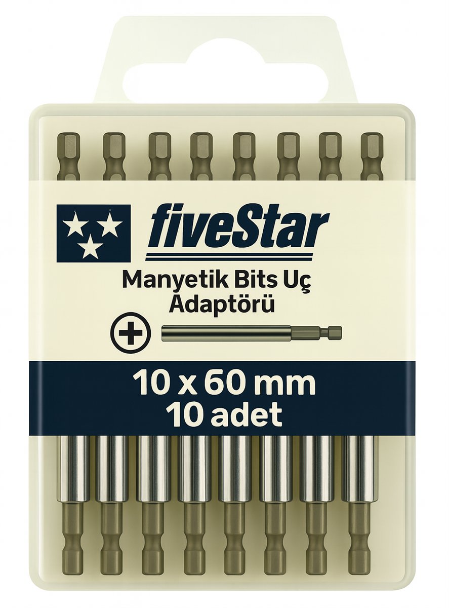 FIVESTAR Manyetik Bits Adaptörü 10x60 mm – Hızlı Uç Değiştirme ve Vidalama Aparatı